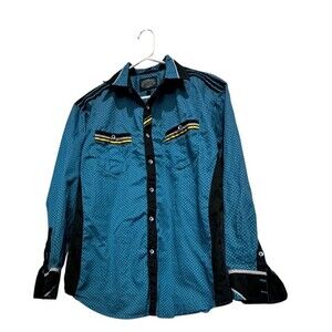 Montero Jeans Black Teal Western Shirt Button Up Size Large Men's Work Outdoors